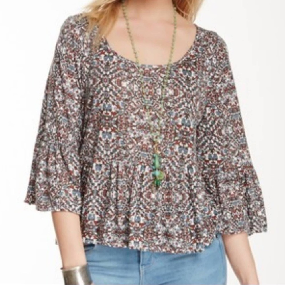 Free People Cropped Peplum Flare Sleeve Top